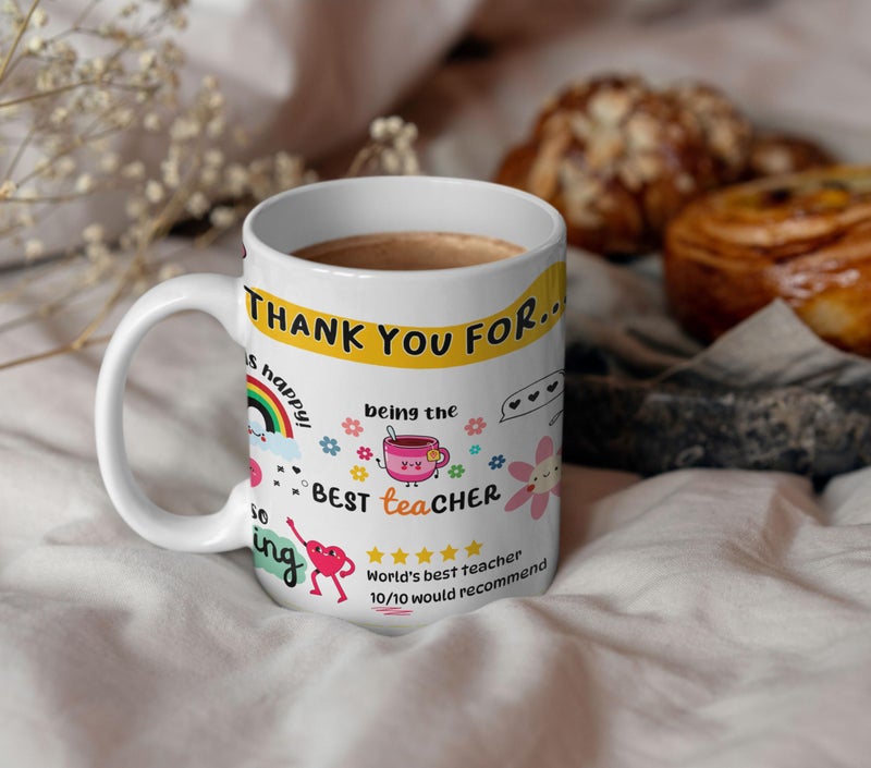 Gift Arcadia "Thank You Teacher Doodle Coffee Mug, Appreciation Mug with Lovely Messages/Gift for Teacher's Day, Birthday or Special Ocassion, Ceramic Mug Coffee/Tea Cup, Gift for Sir/Mam - 325 Ml - Image 4