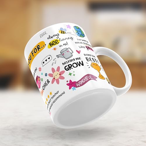 Gift Arcadia "Thank You Teacher Doodle Coffee Mug, Appreciation Mug with Lovely Messages/Gift for Teacher's Day, Birthday or Special Ocassion, Ceramic Mug Coffee/Tea Cup, Gift for Sir/Mam - 325 Ml - Image 2