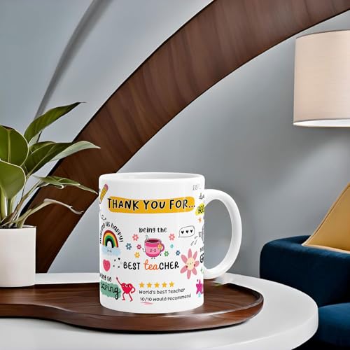 Gift Arcadia "Thank You Teacher Doodle Coffee Mug, Appreciation Mug with Lovely Messages/Gift for Teacher's Day, Birthday or Special Ocassion, Ceramic Mug Coffee/Tea Cup, Gift for Sir/Mam - 325 Ml - Image 3