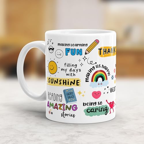 Gift Arcadia "Thank You Teacher Doodle Coffee Mug, Appreciation Mug with Lovely Messages/Gift for Teacher's Day, Birthday or Special Ocassion, Ceramic Mug Coffee/Tea Cup, Gift for Sir/Mam - 325 Ml - Image 5