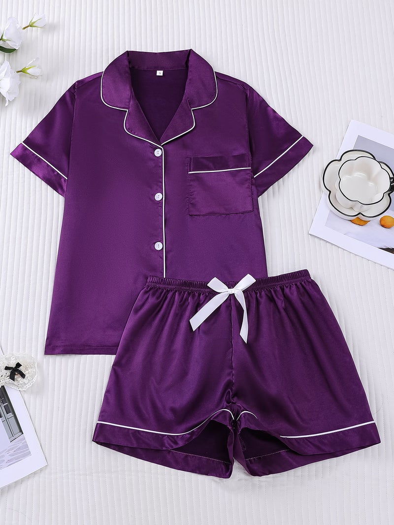 Women's Ice Silk Pajama Set Short Sleeve Shorts - Image 5
