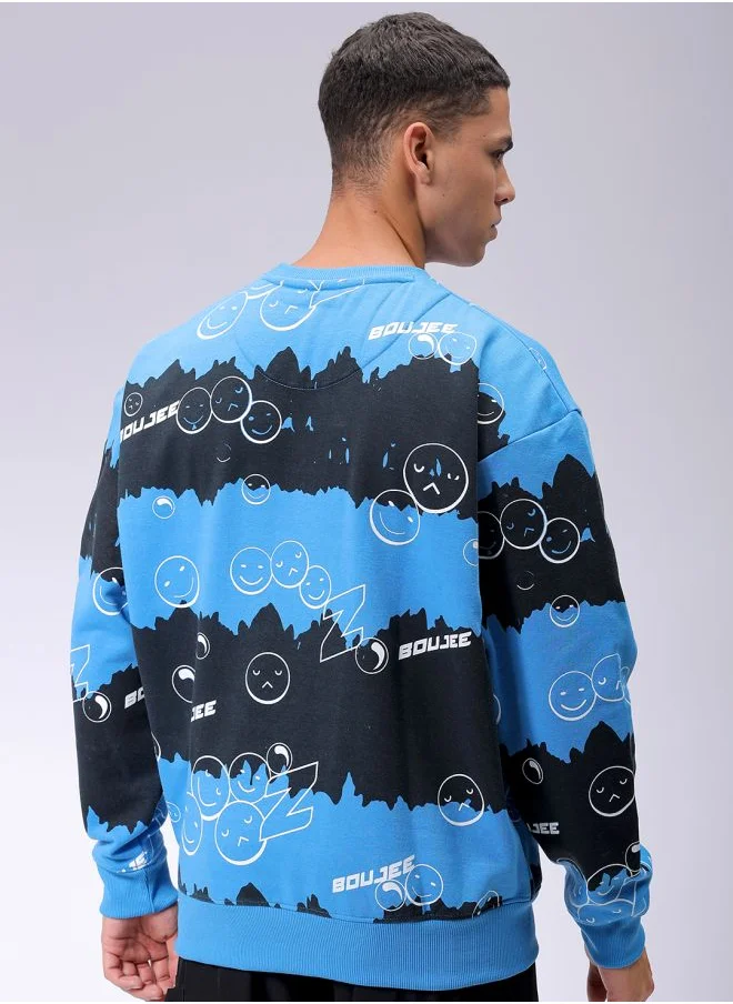 شركة المرآب الهندية Men Oversized Abstract Crew Neck Overhead Sweatshirt