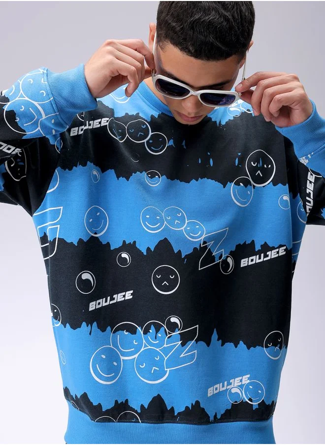 شركة المرآب الهندية Men Oversized Abstract Crew Neck Overhead Sweatshirt