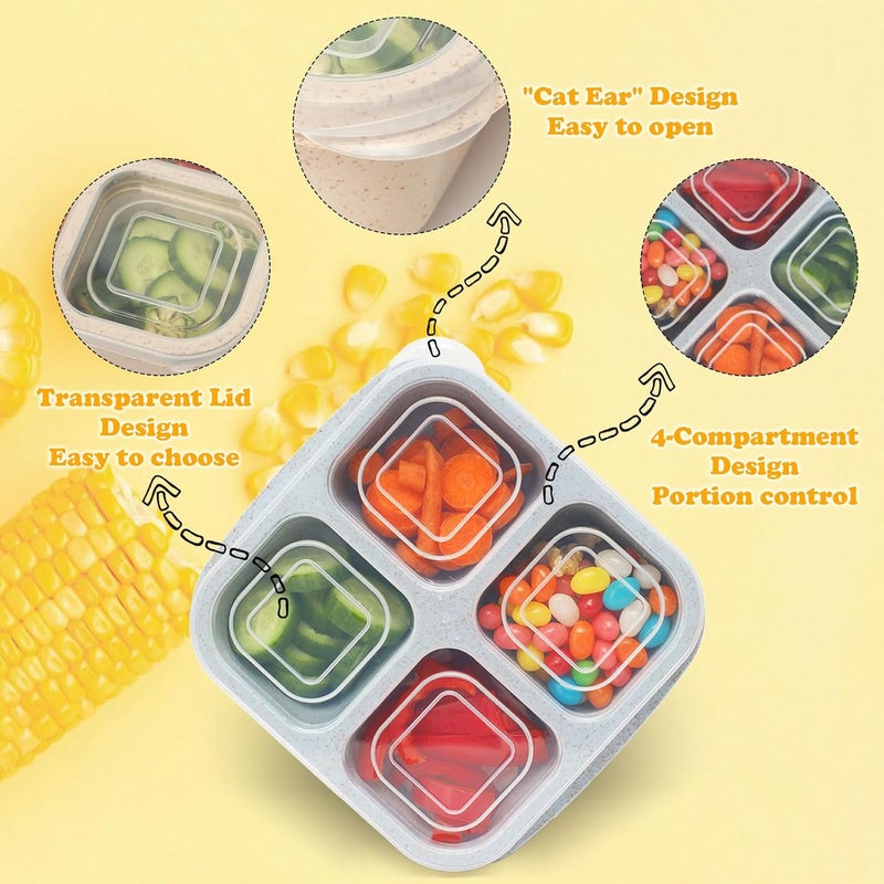 BE OVER QUALITY 6 Pack Snack Containers, 4 Compartment Divided Snack Container for Kids, Bento Snack Box for Adults, Reusable Meal Prep Lunch Containers, Microwave Safe, Small Bento Box for Work Travel - Image 5