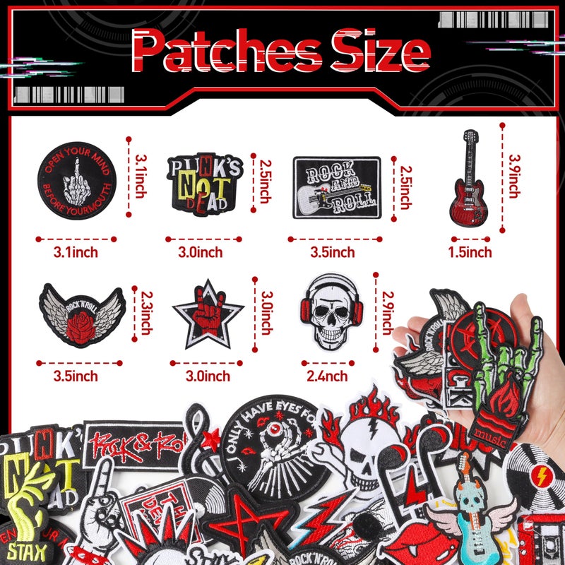 Meneng Iron On Rock Band Patches for Clothing: Meneng 45Pcs Assorted Cool Punk Embroidered Patch for DIY Crafts - Vintage Skull Metal Music Sew On Appliques for Jackets Vests Hats Backpacks Shirts - Image 4