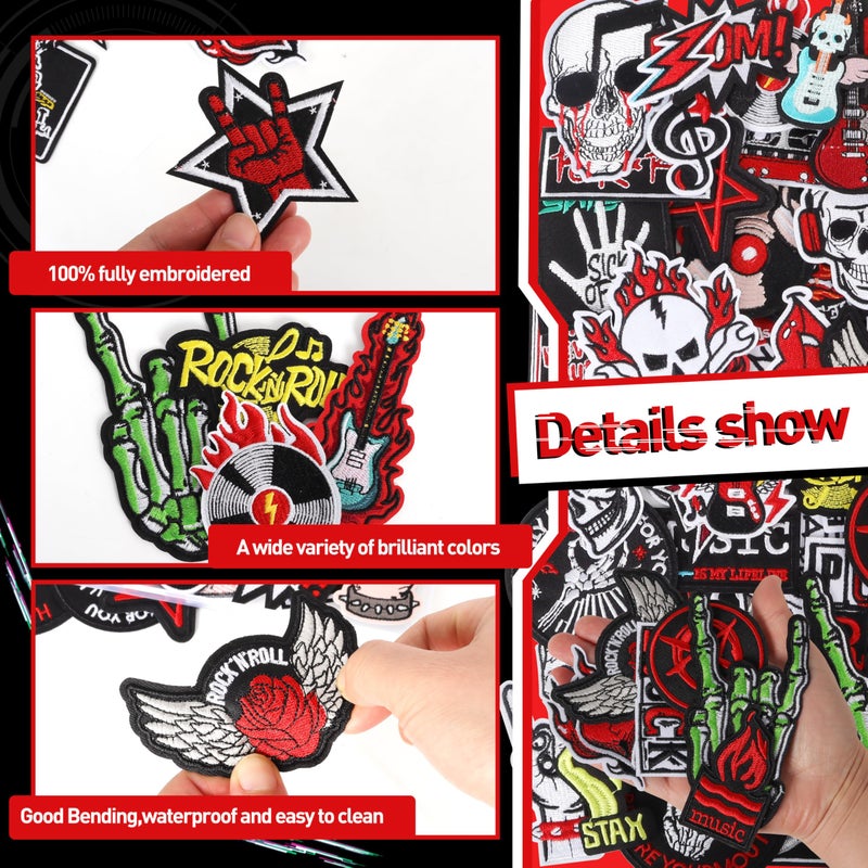 Meneng Iron On Rock Band Patches for Clothing: Meneng 45Pcs Assorted Cool Punk Embroidered Patch for DIY Crafts - Vintage Skull Metal Music Sew On Appliques for Jackets Vests Hats Backpacks Shirts - Image 5