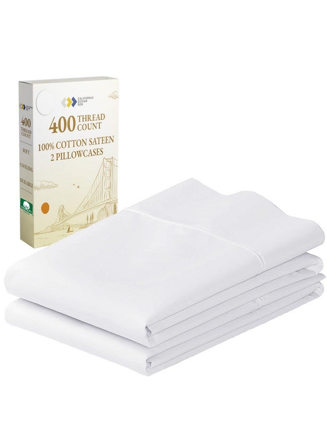 California Design Den California Design Den Standard Queen Size Pillowcase Set - 400 Thread Count, 100% Cotton Sateen, Set of 2 Pillow Covers, Breathable, Cooling, Soft for Quality Sleep - Bright White - Image 1