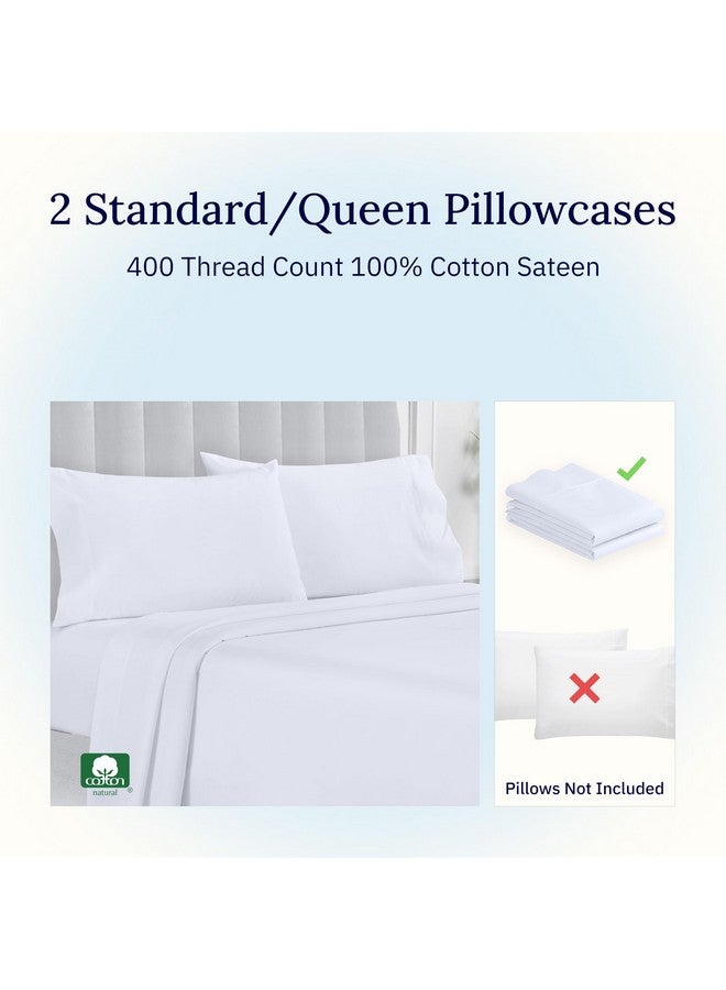 California Design Den California Design Den Standard Queen Size Pillowcase Set - 400 Thread Count, 100% Cotton Sateen, Set of 2 Pillow Covers, Breathable, Cooling, Soft for Quality Sleep - Bright White - Image 3