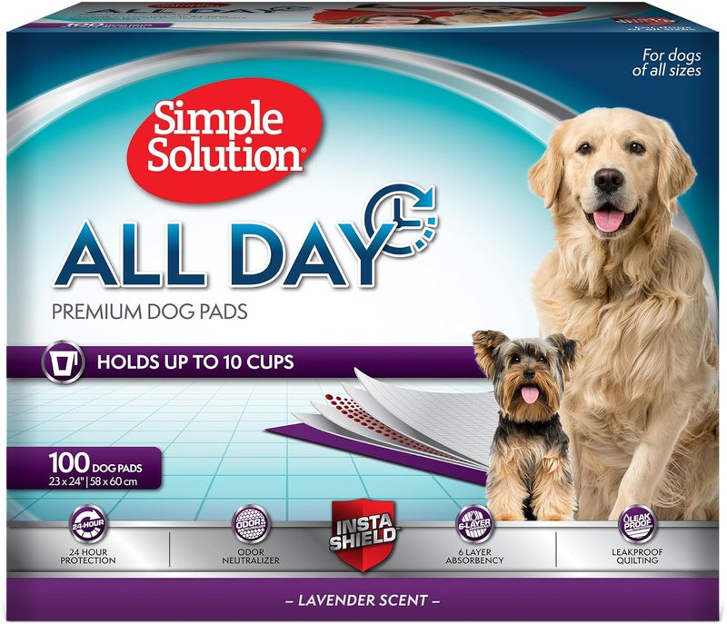 Simple Solution All Day Puppy Training Pads – Lavender Scented Leak-Proof Pee Pads for Dogs – Disposable and Absorbent for Housebreaking and Indoor Use – 23 x 24 Inches – 100 Count - Image 1