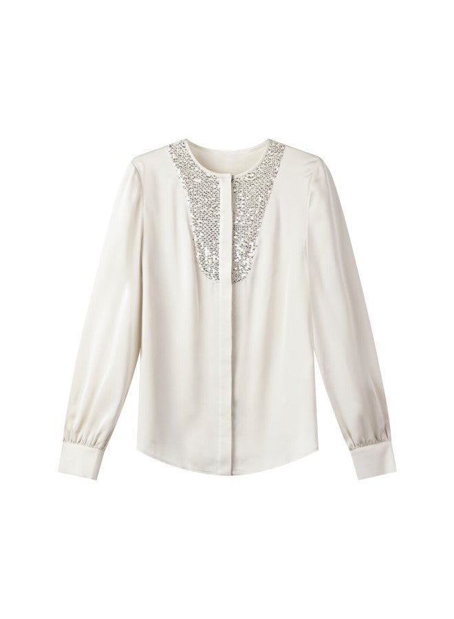Yanyee Elegant Women's Blouse, Spring Commuter Top, Round Neck Long-sleeve Shirt For Women, Apricot Color, XL Size - Image 3