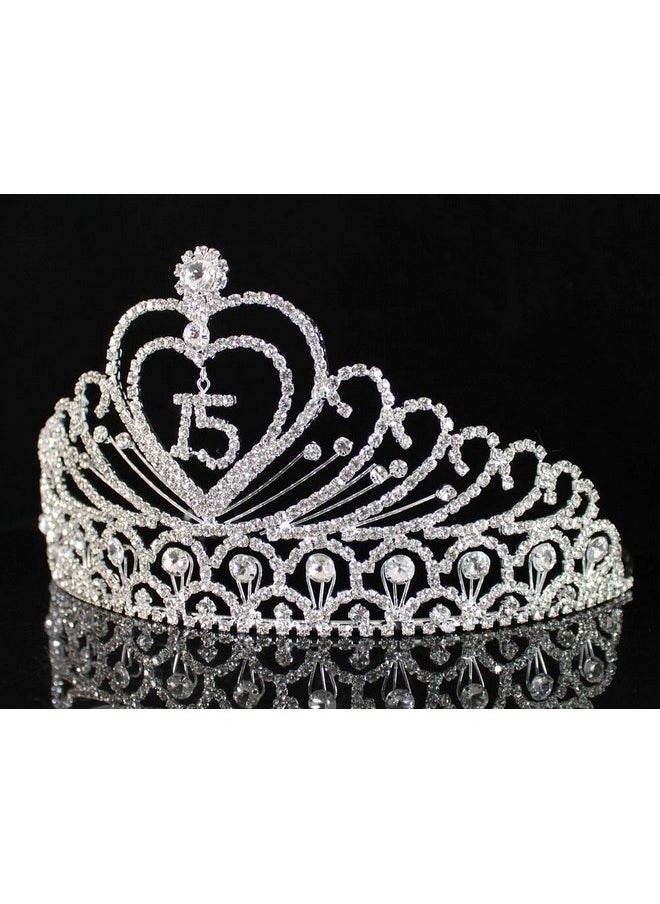 Janefashions Quinceanera Sweet 15 Fifteen 15Th Birthday Party Coronas De Quinceañeras Clear White Austrian Rhinestone Tiara Crown With Hair Combs Princess Silver T1756  - Image 5