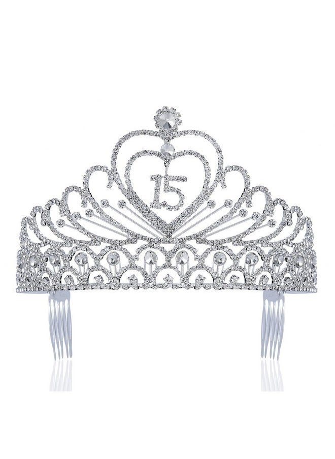 Janefashions Quinceanera Sweet 15 Fifteen 15Th Birthday Party Coronas De Quinceañeras Clear White Austrian Rhinestone Tiara Crown With Hair Combs Princess Silver T1756  - Image 2