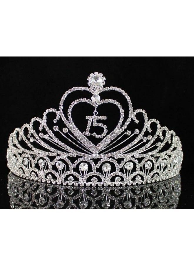 Janefashions Quinceanera Sweet 15 Fifteen 15Th Birthday Party Coronas De Quinceañeras Clear White Austrian Rhinestone Tiara Crown With Hair Combs Princess Silver T1756  - Image 3
