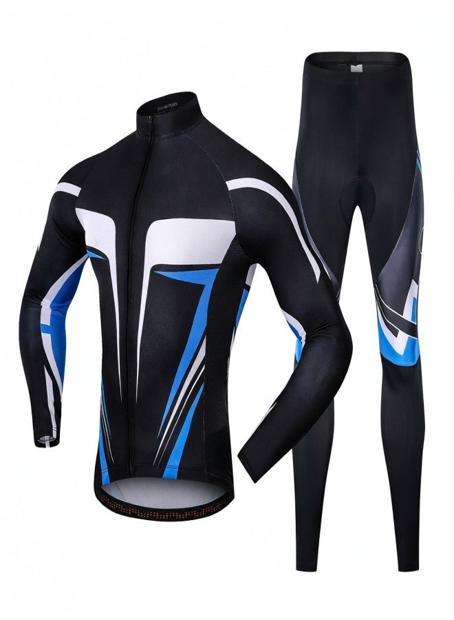 REALTOO Men Cycling Jersey Set Breathable Long Sleeve Bike Shirt Bicycle Riding Sports Jersey with Padded Pants Tights MTB Cycling Clothing Outfit - Image 1