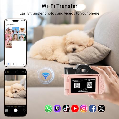 SMARTKLIK 4K Digital Camera for Photography, 75MP WiFi Vlogging Camera for YouTube, 3" 180° Flip Screen Point and Shoot Camera with 64GB SD Card, Anti-Shak & 2 Batteries, Compact Travel Camera for Beginners - Image 4