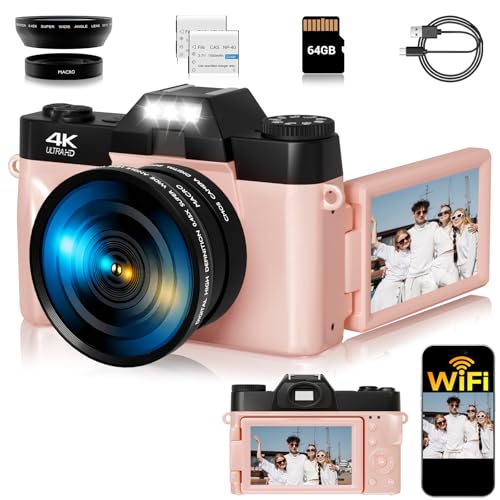 SMARTKLIK 4K Digital Camera for Photography, 75MP WiFi Vlogging Camera for YouTube, 3" 180° Flip Screen Point and Shoot Camera with 64GB SD Card, Anti-Shak & 2 Batteries, Compact Travel Camera for Beginners - Image 1