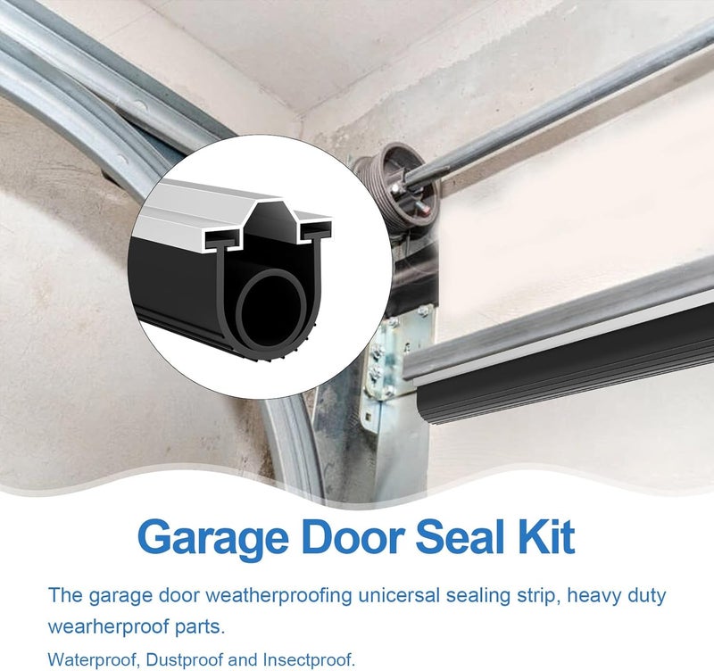 Duzzy 10 Feet Convex Shape Garage Door Seal Kits, Pre-drilled Heavy-Duty Weatherproofing Garage Door Rubber Seals Bottom Pakage with Aluminum Track Retainer Base Kits - Image 4