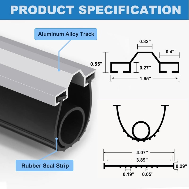 Duzzy 10 Feet Convex Shape Garage Door Seal Kits, Pre-drilled Heavy-Duty Weatherproofing Garage Door Rubber Seals Bottom Pakage with Aluminum Track Retainer Base Kits - Image 2