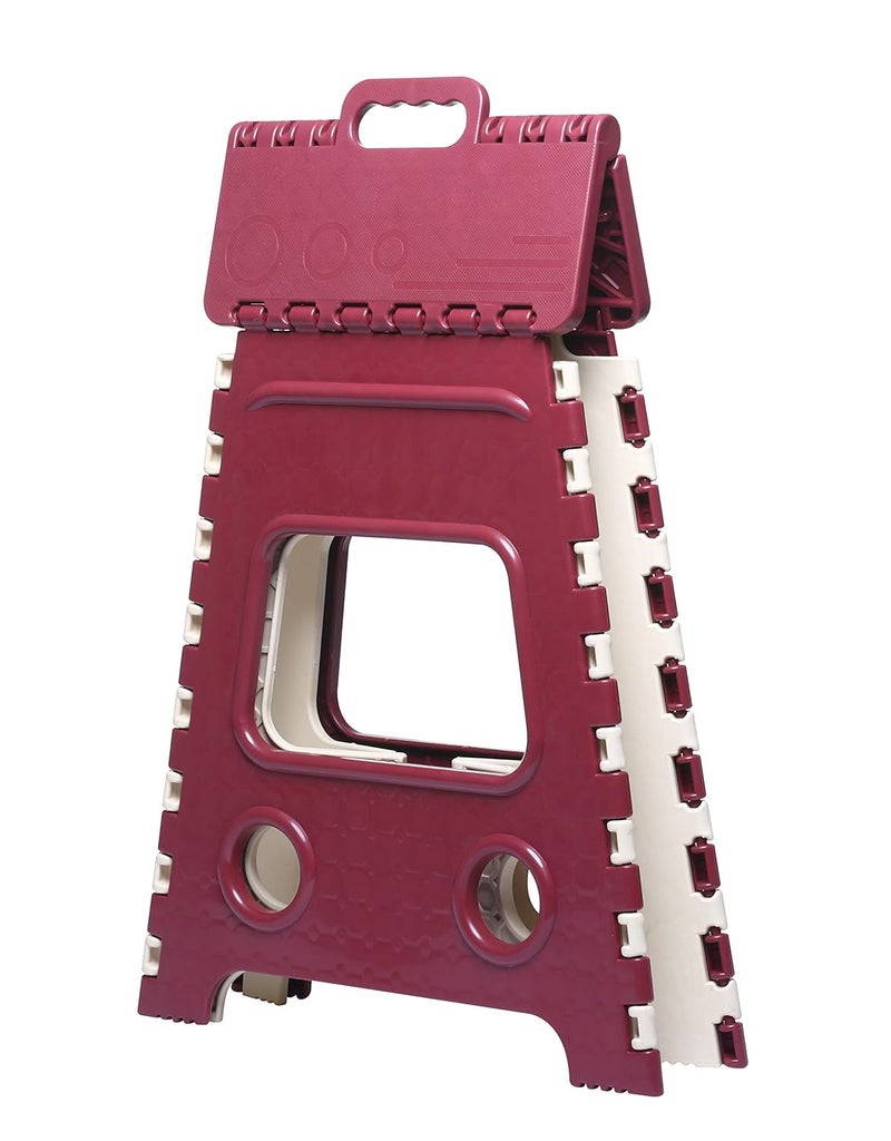 Varmora 18 Inches Super Strong Folding Step Stool for Adults and Kids Kitchen Stepping Stools Garden Step Stool Office Stool Kitchen Stool PVC Maroon - Image 2