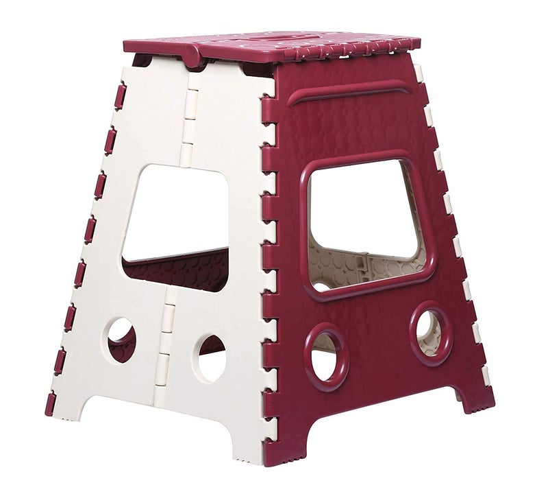 Varmora 18 Inches Super Strong Folding Step Stool for Adults and Kids Kitchen Stepping Stools Garden Step Stool Office Stool Kitchen Stool PVC Maroon - Image 1