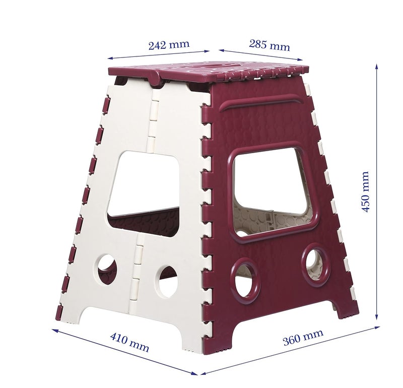 Varmora 18 Inches Super Strong Folding Step Stool for Adults and Kids Kitchen Stepping Stools Garden Step Stool Office Stool Kitchen Stool PVC Maroon - Image 3