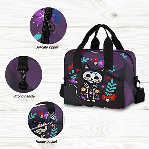 Glaphy Cat Sugar Skull Lunch Bag, Insulated Lunch Tote Bags Cooler Lunch Box Food Container for Women Men Adults - Image 3