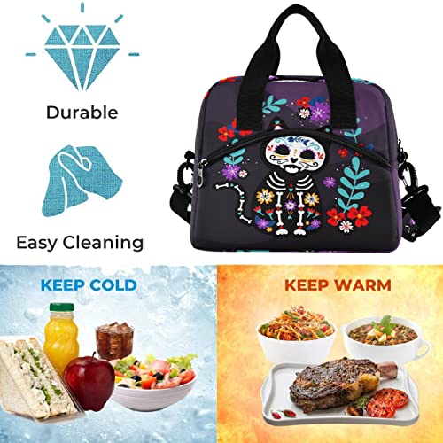 Glaphy Cat Sugar Skull Lunch Bag, Insulated Lunch Tote Bags Cooler Lunch Box Food Container for Women Men Adults - Image 4