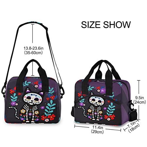 Glaphy Cat Sugar Skull Lunch Bag, Insulated Lunch Tote Bags Cooler Lunch Box Food Container for Women Men Adults - Image 2