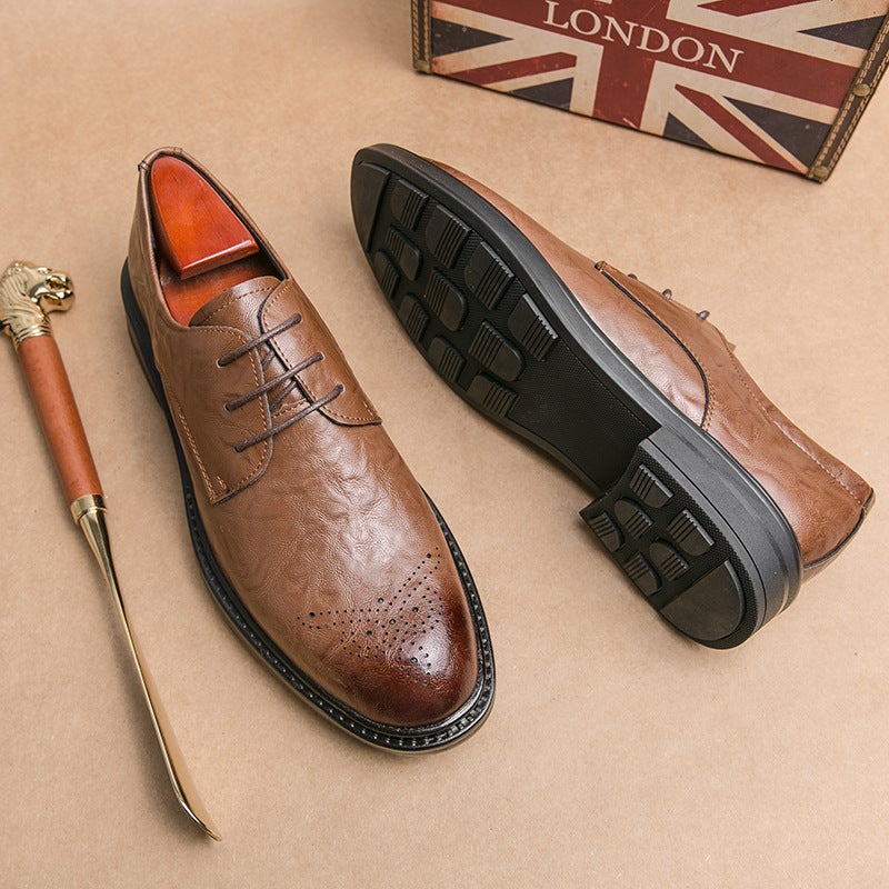 Men'S Shoes Youth Casual Shoes Fashion Hand Grip Pattern Brogue Carved Leather Shoes Pointed Leather Shoes Korean Style Thick Bottom Fashion Shoes - Image 4
