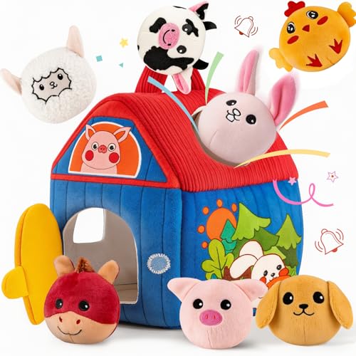 SAIMAND Baby Toys 612 Months Barn with Stuffed Farm Animals Montessori Toy for Babies Sensory Toys for Toddlers 13 Portable Baby Farmhouse Toy Birthday Gift for Infants Toddlers - Image 1