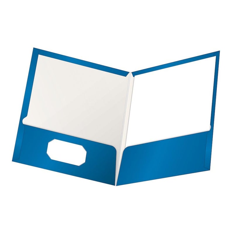 Oxford Laminated Twin-Pocket Folders, Letter Size, Blue, Holds 100 Sheets, Box of 25 (51701EE) - Image 1