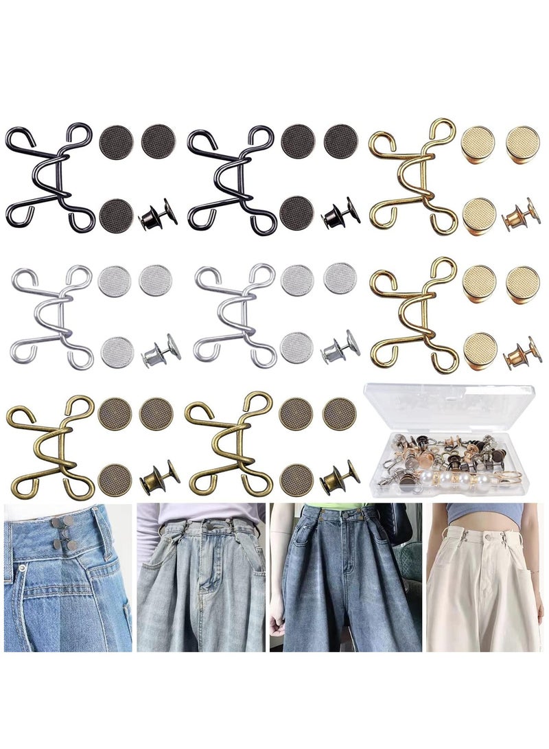 Jean Button Waist Extender Set - 8 Pieces with 4 Styles, No Sewing Required, Pants Clips, Instant Fit for Jeans and Dresses - Image 1