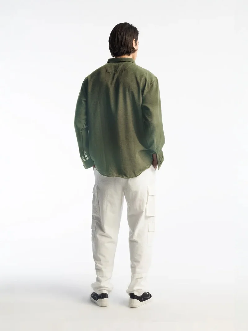 Giesto Khaki Green GIESTO Oversized Button-Up Long Sleeve Shirt for Men | Best Price UAE