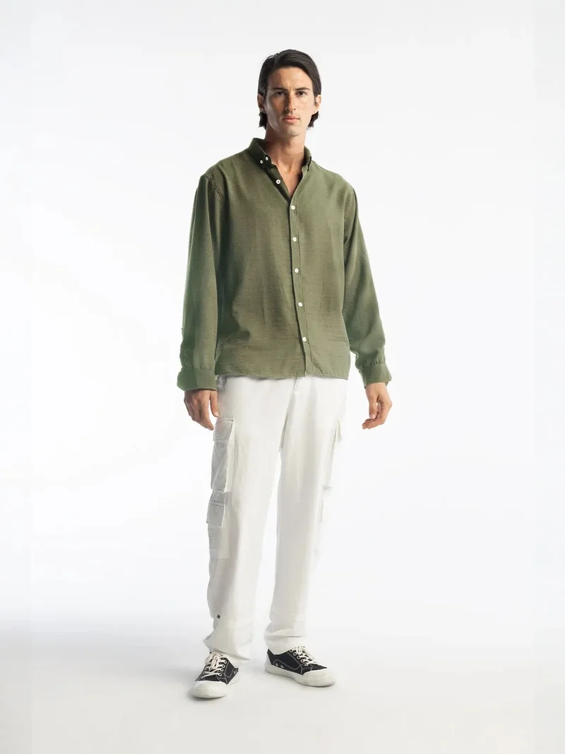 Giesto Khaki Green GIESTO Oversized Button-Up Long Sleeve Shirt for Men | Best Price UAE