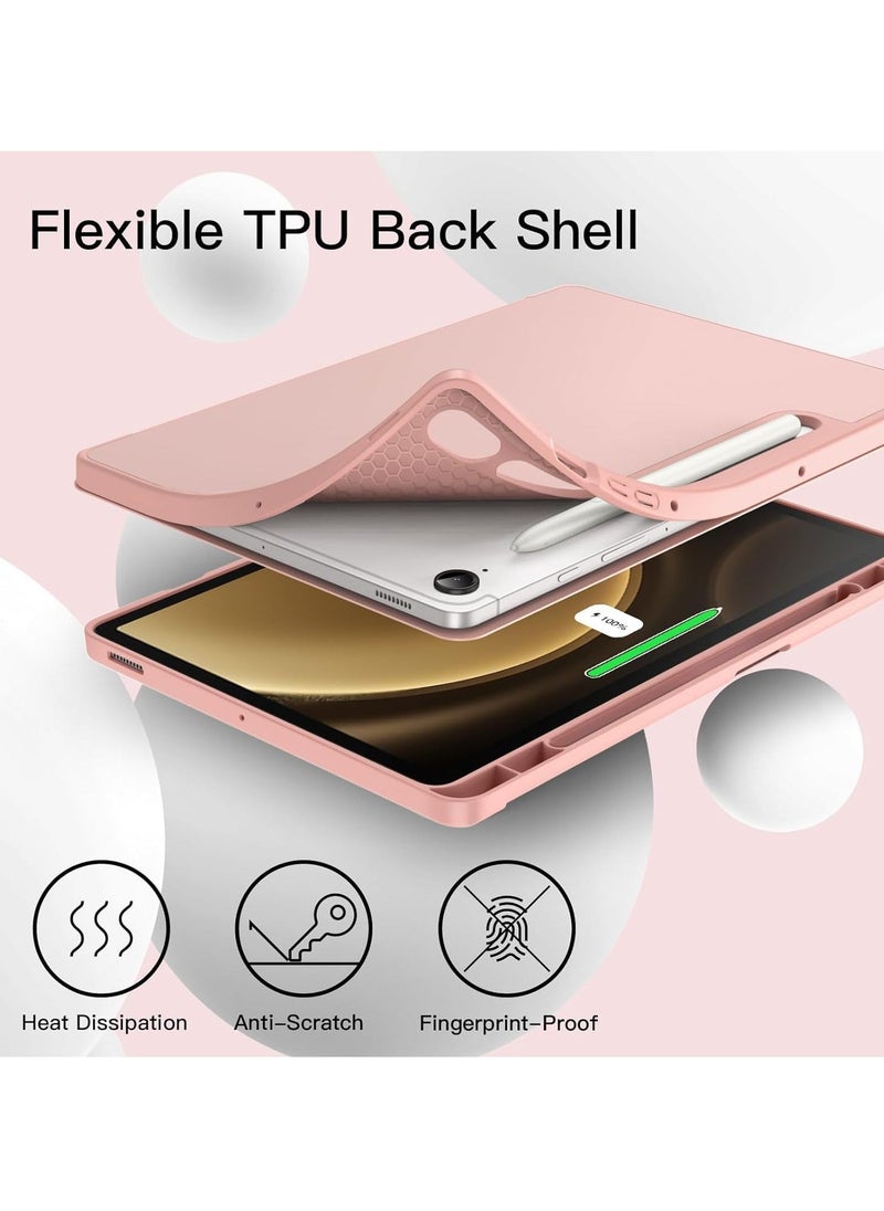 Raxoom Case for Tab S9 FE 10.9-Inch with S Pen Holder - Soft TPU Tri-Fold Stand Protective Tablet Cover, Supports S Pen Charging, Auto Wake/Sleep - Rose Gold - Image 3