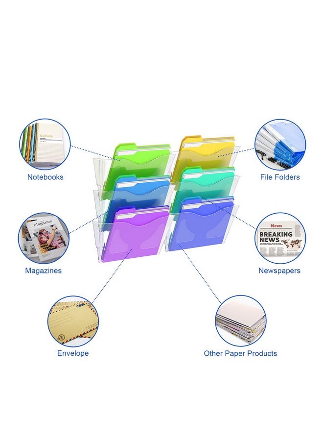Samstar - 6 Pack Clear Acrylic Wall File Holder,Wall Mount File Organizer Hanging Wall Pocket Mail Magazines Organizers For Office/Home… - Image 1
