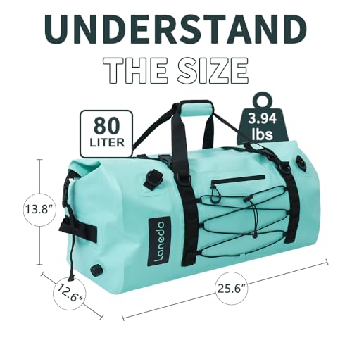 Lanedo 80L Dry Bag Large Waterproof Bag Roll-Top Heavy Duty Fishing Duffel Bag with Durable Straps & Handles for Kayaking Paddle boarding Boating Rafting Fishing Canoeing Camping (LAKE BLUE) - Image 3