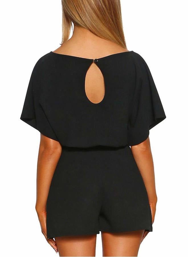Vetinee Womens Summer Belted Romper Keyhole Back Short Sleeve Jumpsuit Playsuit, B-black, L - Image 2