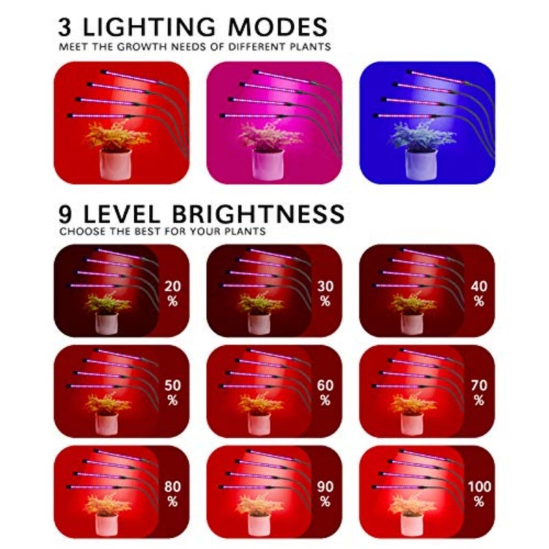 مصباح نمو مع حامل 40W 80LEDs أزرق أحمر طيف كامل 4/8/12H مؤقت 9 مستويات سطوع قابلة للتعديل عنق إوزي للنباتات الداخلية و - Image 3