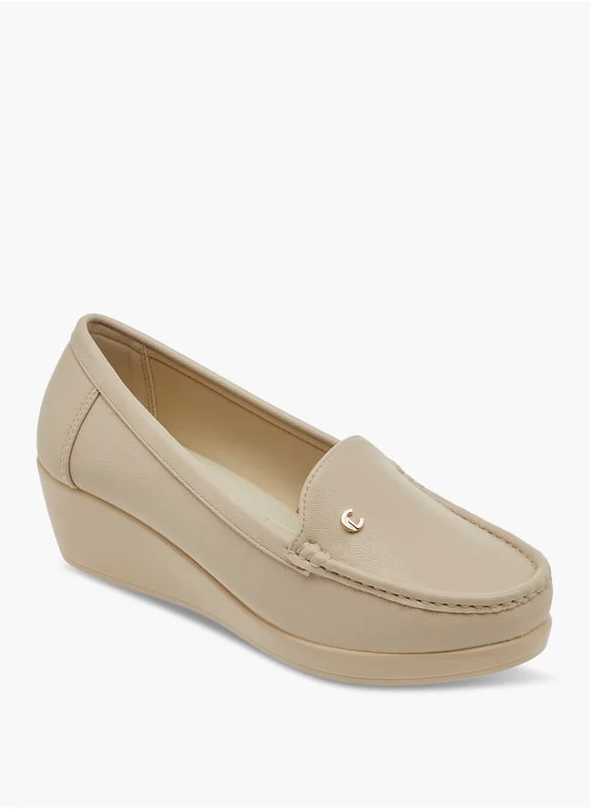 Le Confort Women Textured Slip-On Loafers with Wedge Heels