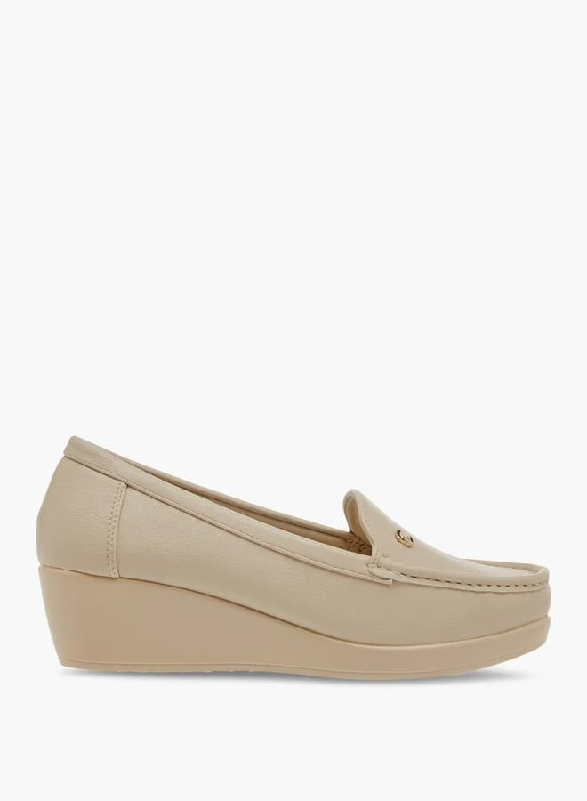 Le Confort Women Textured Slip-On Loafers with Wedge Heels
