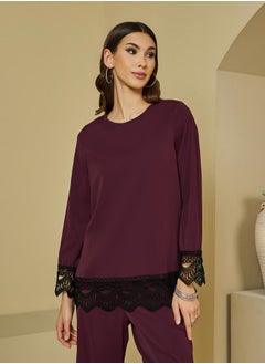 Styli Lace Insert Top & Wide Leg Pants Modest Set  - Image 3