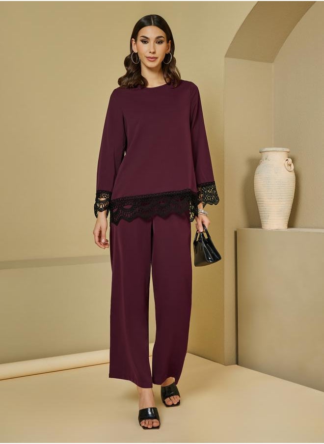 Lace Insert Top & Wide Leg Pants Modest Set - pzsku/Z66777E335747B1F1E295Z/45/_/1733835706/e8b02764-48b7-4b17-be63-3f8102a17290