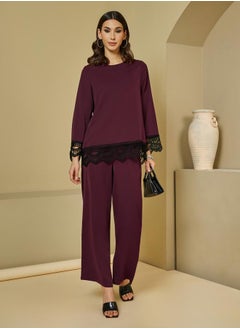 Styli Lace Insert Top & Wide Leg Pants Modest Set  - Image 1