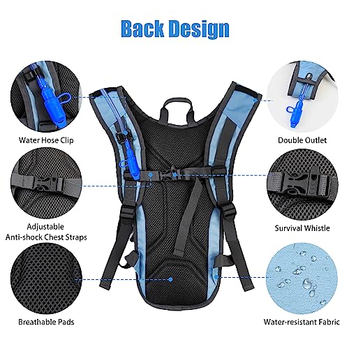 Zavothy Lightweight Hydration Backpack with 2L Water Bladder Water Backpack for Hiking Gear Hydration Pack for Cycling Running Biking Hiking Backpack Blue - Image 3