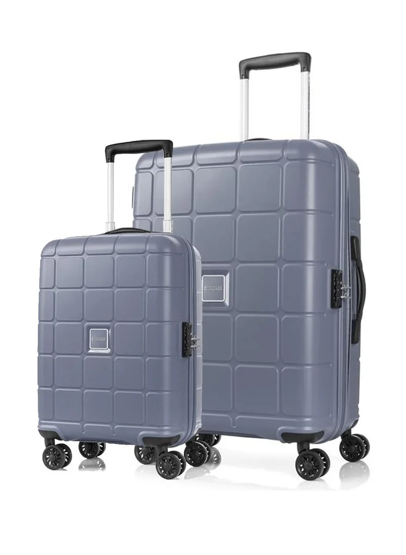 امريكان توريستر hundo suitcase, 2pc set (55 + 68 cm), 4 spinner wheels, hard top, polypropylene, flinstone|spacious interior|duosaf™ security zipper|tsa combination lock - 3 years international warranty