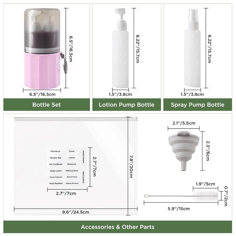 SESENSE 4-in-1 Travel Bottles for Toiletries, TSA Approved Travel Size Toiletries, Leak Proof Refillable Travel Size Shampoo and Conditioner Sets with Wall-Mountable Suction Cup, Pink - Image 2