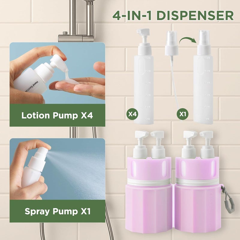 SESENSE 4-in-1 Travel Bottles for Toiletries, TSA Approved Travel Size Toiletries, Leak Proof Refillable Travel Size Shampoo and Conditioner Sets with Wall-Mountable Suction Cup, Pink - Image 5