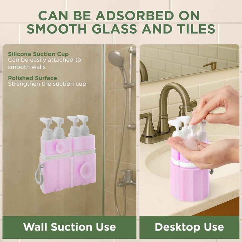 SESENSE 4-in-1 Travel Bottles for Toiletries, TSA Approved Travel Size Toiletries, Leak Proof Refillable Travel Size Shampoo and Conditioner Sets with Wall-Mountable Suction Cup, Pink - Image 3