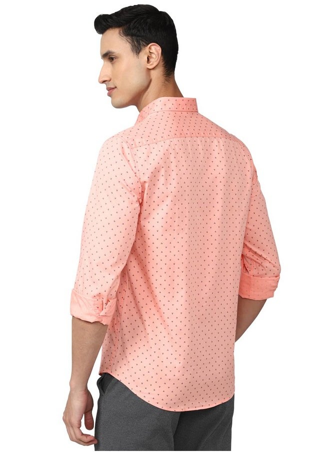 Peter England Peter England Men's Printed Slim Fit Party Branded Insignia Full Sleeve Casual Shirt Cotton Peach  - Image 3